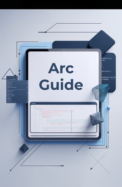 Digital tablet displaying 'Arc Guide' on a blue geometric background