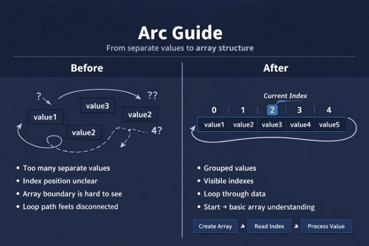 Diagram comparing 'Before' and 'After' states of data structure with 'Arc Guide' title.