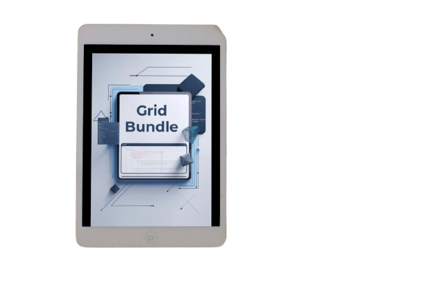 Tablet displaying a 'Grid Bundle' on a white background