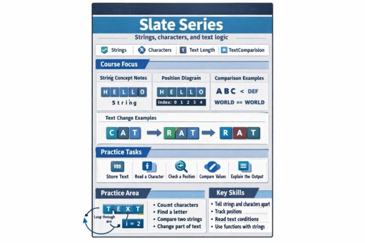 Educational software interface for a programming or coding course with text and buttons.